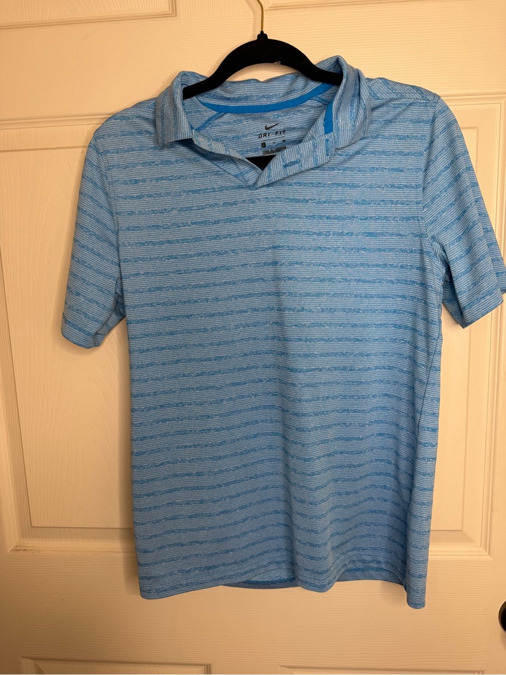 Nike Men's Light Blue Striped Dri-FIT Polo